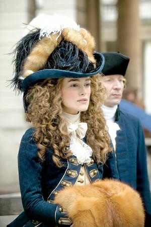 Georgiana (Keira Knightley) is known for her fashion sense and political activism in The Duchess.