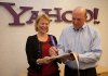 	Microsoft CEO Steve Ballmer signs a global search agreement with Yahoo! CEO Carol Bartz at Yahoo!'s Sunnyvale headquarters on July 29, 2009.
