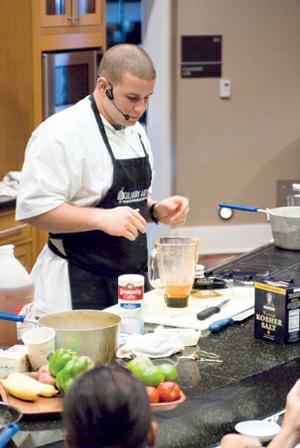 Chef John Leonardis teaches a cooking class at the Winthrop Rockefeller Institute on using locally grown ingredients in recipes.