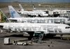 Frontier Airlines planes sit at the airport in Denver, where the company is based. It offers flights to about 50 locations.  