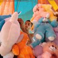 Joseph McGuire hangs prizes for the Tontitown Grape Festivals' Grape Festivals' midway Monday as wor...