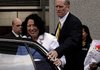 Judge Sonia Sotomayor leaves the federal courthouse in Manhattan where she and supporters watched the televised Senate confirmation of her as the newest member of the U.S. Supreme Court.