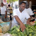 Abraham Carpenter, owner of Carpenter's Produce adds more cucumbers to his table in the Little Rock ...