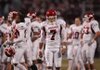 Arkansas kicker Alex Tejada leaves the field after missing a field goal late that would have tied the game during the Hogs' 31-28 loss to Mississippi State Nov. 22, 2008, in Starkville, Miss.