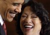 President Barack Obama laughs Wednesday with new Justice Sonia Sotomayor at the White House. 