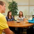 Bentonville High School Student Council officers, from left, Ben Nichols, 18; Jessica Sibert, 16; an...