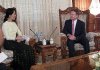 In this image released by the office of U.S. Senator Jim Webb shows Webb meeting with Myanmar's detained democracy leader Aung San Suu Kyi in Yangon Saturday Aug. 15, 2009