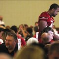 Arkansas tight end D.J. Williams signs autographs during the 2009 Arkansas Razorback Football Kickof...