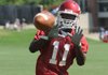 Arkansas freshman receiver Cobi Hamilton makes a catch during practice Aug. 7 at the UA practice field.