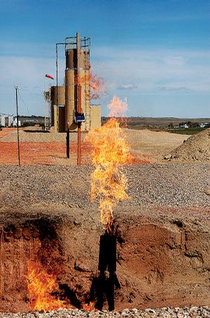 Natural gas flares from an oil well last September near Parshall, N.D.