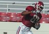 University of Arkansas reciever Greg Childs catches a pass during practice Wednesday morning at Razorback Stadium in Fayetteville.