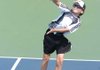 Skylar Abbott returns the ball to Daniel Byrd during the boys 12 singles final Aug. 24, 2008 at the Fayetteville Athletic Club.