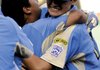 Chula Vista, Calif., players Daniel Porras (left) and Kiko Garcia celebrate their 6-3 victory over Taiwan in the Little League World Series championship game Sunday. 