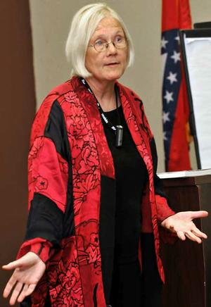 Ann Wright, author of 'Voices of Conscience,' spoke about her experience in Gaza at the Shewmaker Center for Workforce Technologies in Bentonville on Tuesday. 