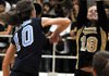 Bentonville's Sydney Thurow blocked a kill attempt by Har-Ber's Kellsie Pullen during Tuesday's 7A-West match at Bentonville High School.