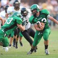 Greenland senior running back Jeremy Huber (33) carries the ball through the West Fork defense durin...