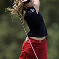 Paula Creamer tees off on the 15th hole of the first round of play at the P & G beauty NW Arkansas C...