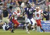 Fayetteville junior running back Dylan Hale
(15) pulls away from Jefferson City senior
defensive back Reece Roedel (7) during the
fourth quarter of the Dogs' 20-18 loss Friday
at Harmon Field.