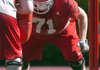 Arkansas' Wade Grayson, shown during spring practice, is listed as the Razorbacks' top reserve at center and guard for Saturday's game against Georgia.