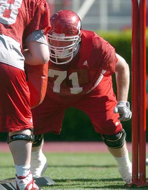 Arkansas' Wade Grayson, shown during spring practice, is listed as the Razorbacks' top reserve at center and guard for Saturday's game against Georgia.