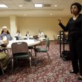 Sylvia Mendez of Fullerton, Calif., speaks Tuesday inside the Jones Center for Families in Springdal...
