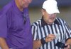 Elkins head coach Aaron Clark talks to a referee during the first half of a game against Pea Ridge, Friday, Sept. 4 in Elkins.