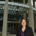 Shawna Thorup, the newly hired executive director of the Fayetteville Public Library, stands in fron...