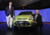 Ford Motor Co. chief executive Alan Mulally and Michael Boneham, president of Ford India, unveil the Ford Figo on Wednesday in New Delhi.