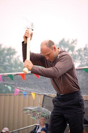 Trice Dunn of Murray, Ky., swings his ax during the horizontal chop event at last year's Lumberjack Competition during Timberfest in Sheridan. Timberfest will be open this Friday and Saturday and will offer fun for the entire family.