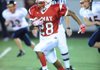 Ramay Junior High running back Brice Gahagans (28) heads for the end zone through the Rogers Heritage freshman defense on the Indians' first offensive play of the game during the first quarter of play Thursday at Harmon Field. 

