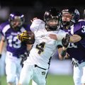 Bentonville junior Dakota Baggett (4) is tackled by Fayetteville junior Drake Harrison after returni...