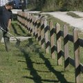 John Loftin of Rogers trims grass along a fence line at the Foerster Park Recreation Complex in Roge...
