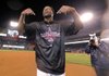 Los Angeles center fielder Torii Hunter celebrates after an 11-0 victory over Texas on Monday night clinched the American League Western Division title for the Angels.