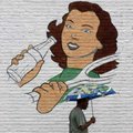 Downtown drizzle Porter Winston of Fayetteville walks Thursday past a partially completed mural alon...