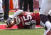 Arkansas junior tight end D.J. Williams leans into the end zone for a touchdown against Auburn on Saturday at Razorback Stadium in Fayetteville. Williams had six receptions for 57 yards and a touchdown in the Hogs' 44-23 victory.