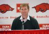 University of Arkansas basketball coach John Pelphrey speaks to reporters during a press conference Oct. 15 at Bud Walton Arena in Fayetteville. 