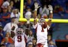 Florida kicker Caleb Sturgis kicks a game-winning field goal late in the fourth quarter against Arkansas Saturday at Ben Hill Giffin Stadium in Gainesville, Fla. Sturgis' field goal gave the Gators a 23-20 lead with 9 seconds remaining and the eventual win to stay undefeated.