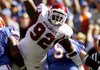 Arkansas defensive lineman DeQuinta Jones (92) leaps in attempt to block a field goal attempt against Florida.