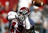 Arkansas wide receiver Carlton Salters watches as a pass goes over his head during the fourth quarter against Ole Miss Saturday at Vaught-Hemingway Stadium in Oxford, Miss.