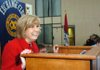 Deborah Groom speaks during an Exchange Club meeting Wednesday in Fayetteville. She is the interim U.S. Attorney for the Western District of Arkansas and is looking forward to going back to being an assistant attorney in the near future.