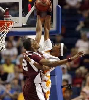 Mississippi State’s Jarvis Varnado (left) has 395 career blocked shots and is in position to become the SEC’s all-time blocks leader.