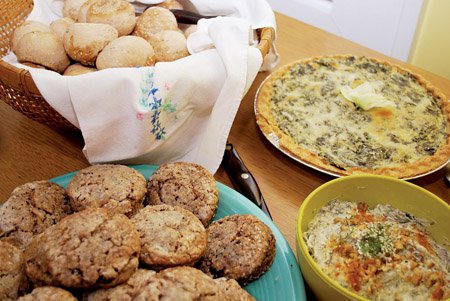 from-left-acorn-and-rosemary-rolls-acorn-and-cranberry-scones-poke-salad-quiche-poke-salad-dip-entice-wild-food-novices-to-sample-a-bit-of-nature