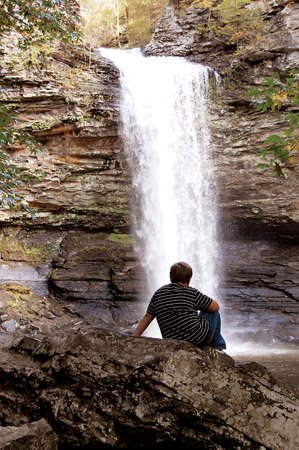 A young visitor to Cedar Falls enjoys the view. On this trip, it took most of the visitors to the falls a few minutes to take it all in.