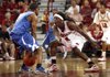 Arkansas’ Courtney Fortson pressures Dillard’s DeCarlos Riley during Monday night’s exhibition game at Walton Arena in Fayetteville.