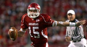 Arkansas quarterback Ryan Mallett runs against Eastern Michigan.