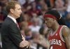 Coach John Pelphrey speaking to Courtney Fortson.