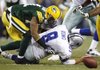 Dallas’ Tony Romo was sacked five times as the Cowboys lost 17-7 to the Green Bay Packers on Sunday at Lambeau Field in Green Bay, Wis. The Cowboys were 2 of 10 on third-down conversions as their four-game winning streak was snapped.