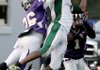 Arkansas Tech’s Landon Turner catches a pass between North Alabama’s Chad Daniels and J.J. Johnson late in the fourth quarter Saturday in Florence Ala. Arkansas Tech lost 41-28 and was eliminated from the NCAA Division II playoffs.