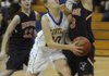 Central’s Caylee Wright drives to the basket as Rogers Heritage’s Ali Johnson defends during Monday’s game at Central. 
