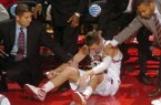 Arkansas sophomore guard Rotnei Clarke reacts after missing a three-point shot at the buzzer of the Razorbacks' 97-94 loss to Morgan State at Bud Walton Arena on Tuesday.